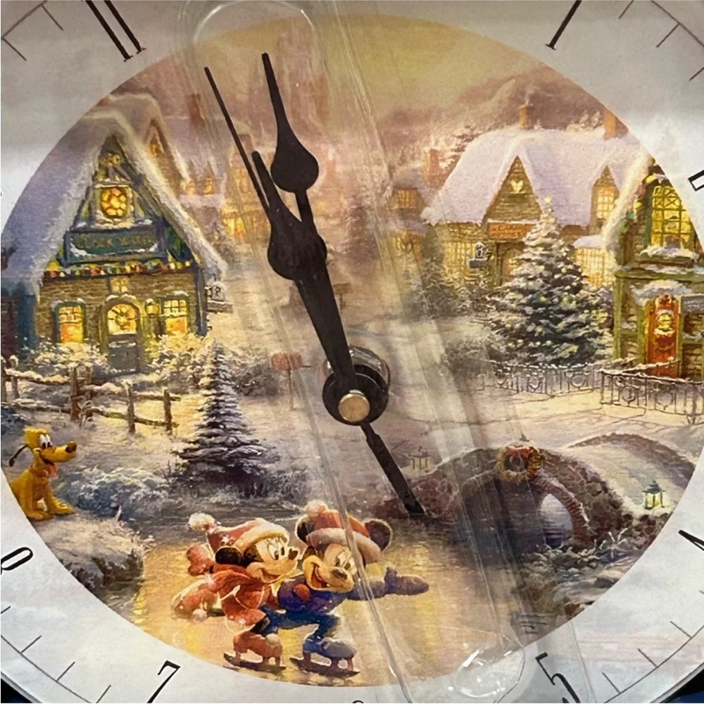 Disney & Thomas Kinkade Mickey & Minnie Sweetheart Holiday Glass Wall Clock
